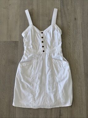 Japna White Mini Dress with Button Front